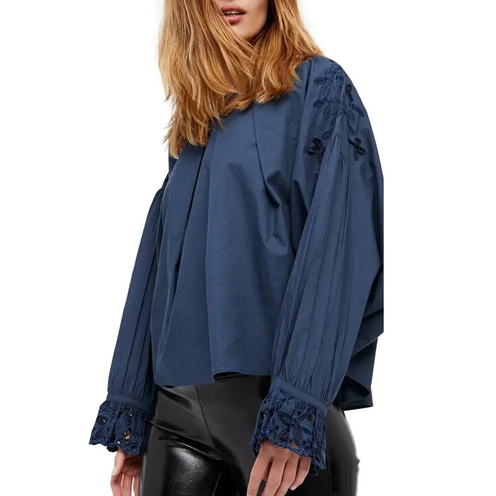 New Free People Wishing Well Dolman Sleeve Embroidered Blouse SMALL $128 Boho